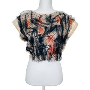 MariaGrazia Panizzi Boho Goth Y2K Grunge Art Wear Graphic Lace Crop Tee Beige